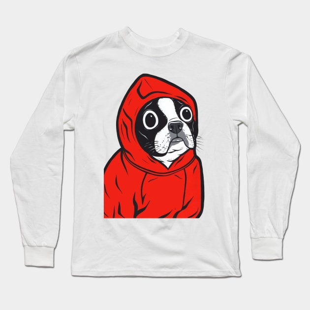 Boston Terrier Red Hoodie Long Sleeve T-Shirt by turddemon